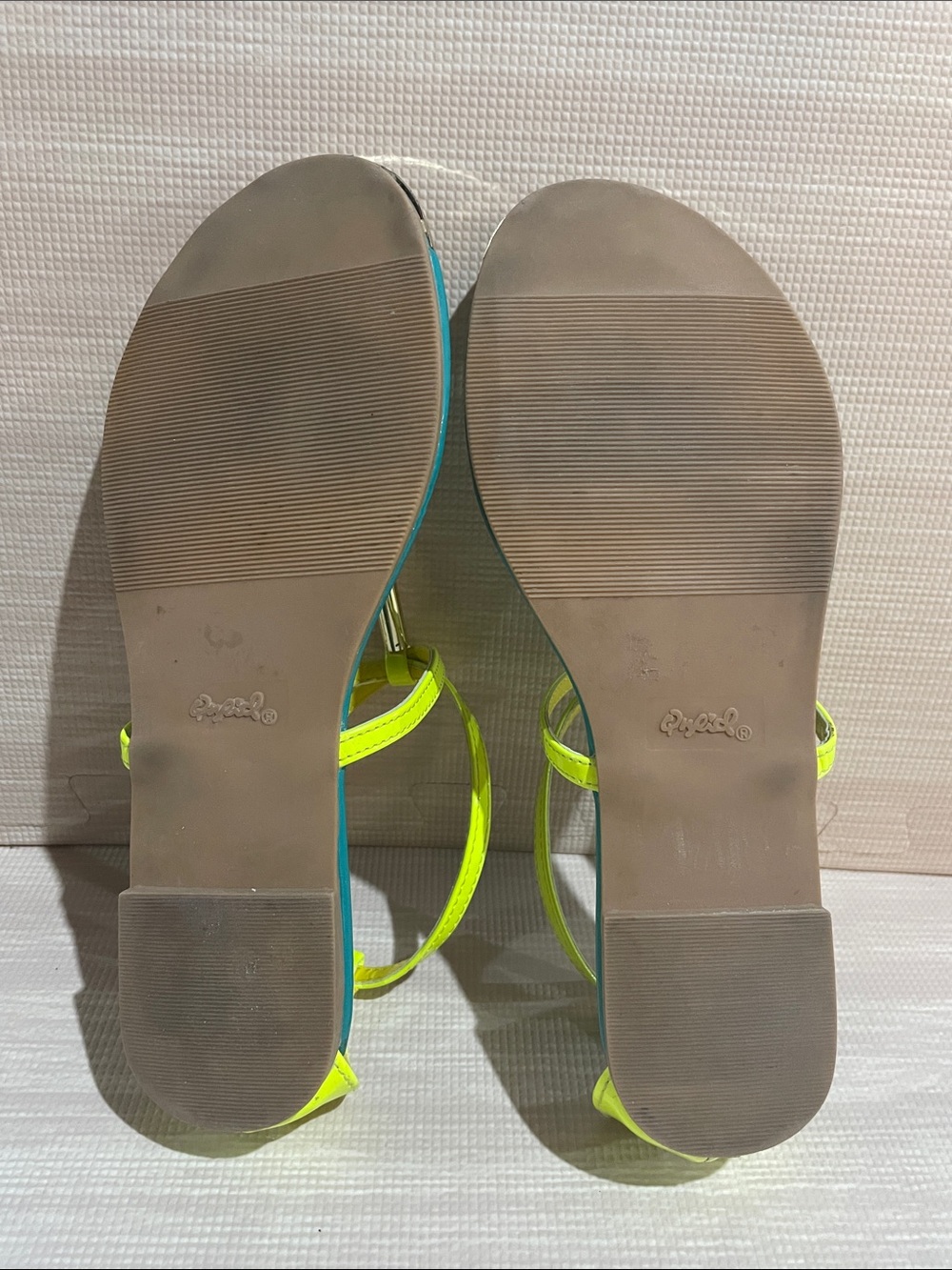 Qupid Neon Yellow and Teal Strappy Flat Sandals - Picture 6 of 8